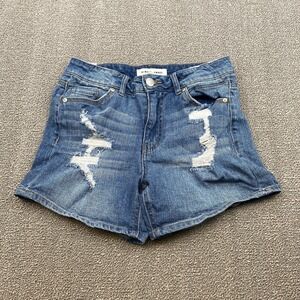 Almost Famous Mid Rise Jean Shorts Size 5 Stretch Distressed Denim Cuffed